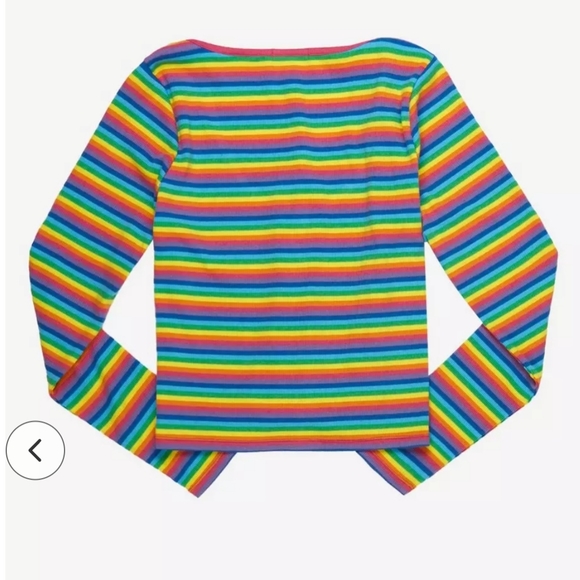 XL Rainbow Ribbed 90s Sweater Cardigan Retro Babydoll Goth Kawaii Button Pinup - Picture 4 of 4